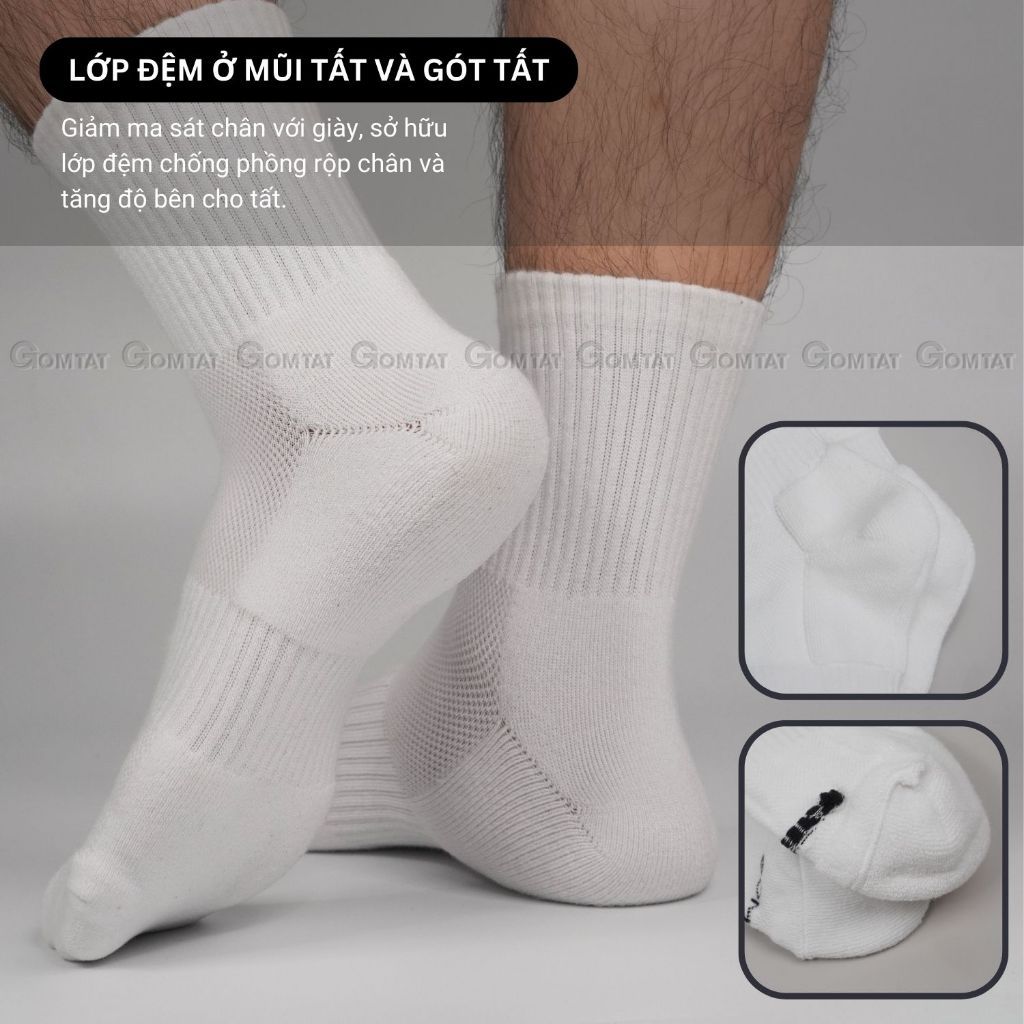 Combo 10 đôi tất nam nữ cổ lửng GOMTAT, chất liệu cotton thoáng khí, có đệm lót xù êm ái - STA-5009-TRUNG-CB10