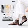 Combo 5 đôi tất nữ cổ ngắn GOMTAT họa tiết ren, vớ ren nữ đế cotton mềm mịn, thoáng khí khử mùi tốt - D16-A070-CB5