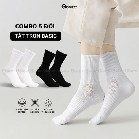  Hộp 5 đôi tất nam nữ cổ cao GOMTAT thoáng khí, vớ trơn chất cotton khử mùi êm chân - PRI-2505-CB5 