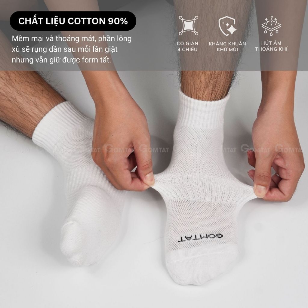 Combo 10 đôi vớ trắng GOMTAT nam nữ cổ cao, chất liệu cotton mềm mại, có lót xù êm chân - STA-5009-CB10