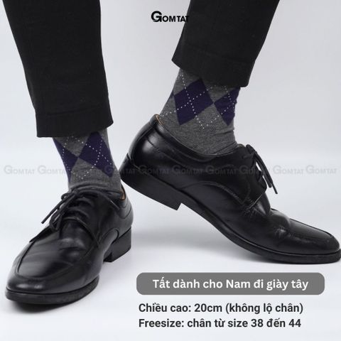  Hộp 10 đôi tất cổ cao công sở nam GOMTAT màu xám và xanh, chất liệu cotton, khử mùi thoáng khí - GOM-MIX18-CB10 