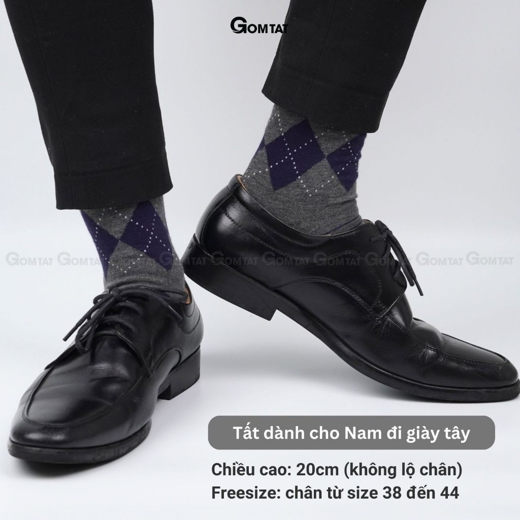 Hộp 10 đôi tất cổ cao công sở nam GOMTAT màu xám và xanh, chất liệu cotton, khử mùi thoáng khí - GOM-MIX18-CB10