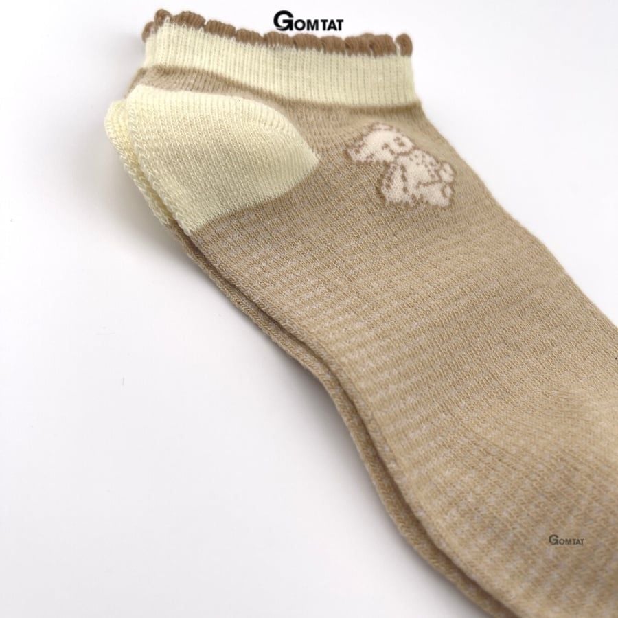 Set 5 đôi vớ nữ cổ ngắn GOMTAT họa tiết màu nâu dễ thương, chất liệu mềm mỏng thoáng mát, êm chân  -CB086