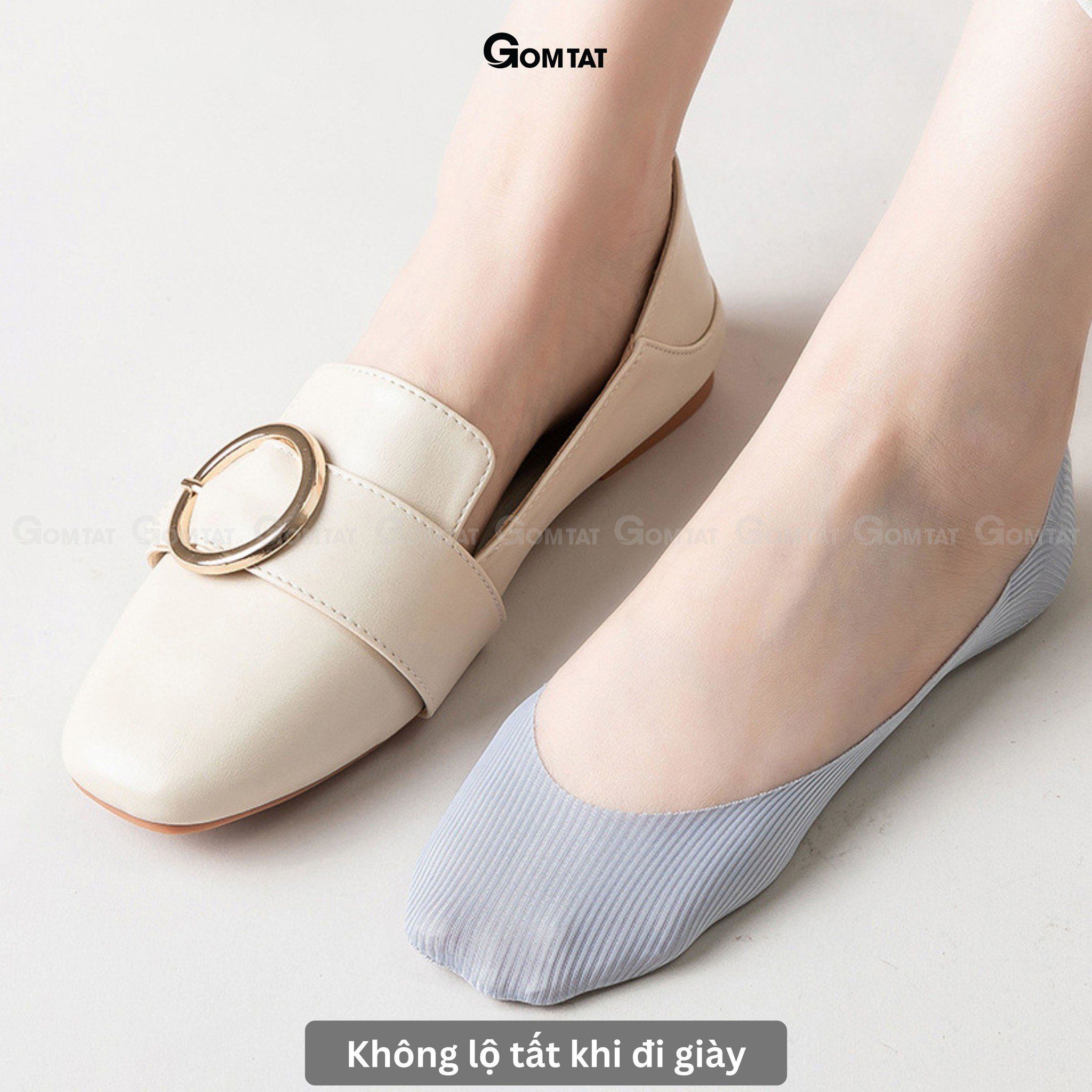 Tất lười nữ GOMTAT chất liệu cotton trơn sọc gân, vớ lười nữ Đen có đệm cao su chống tuột gót, thoáng khí ,Women, Hồng - BUB-KOL-1302-1DOI