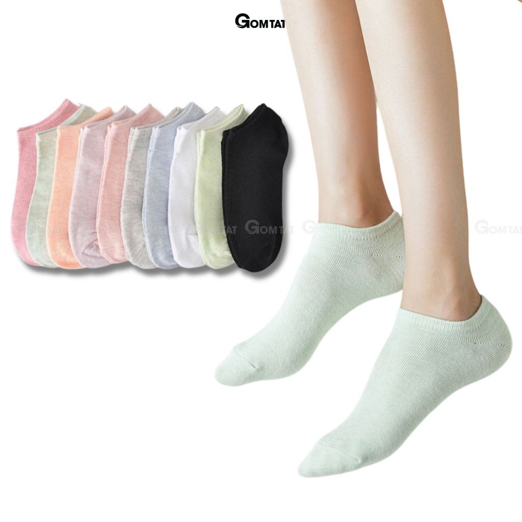 Set 10 Đôi Tất Nữ Cổ Ngắn GOMTAT Nhiều Màu, Vớ Nữ Cổ Thấp Cotton Cao Cấp Co Giãn Êm Chân  -CB024