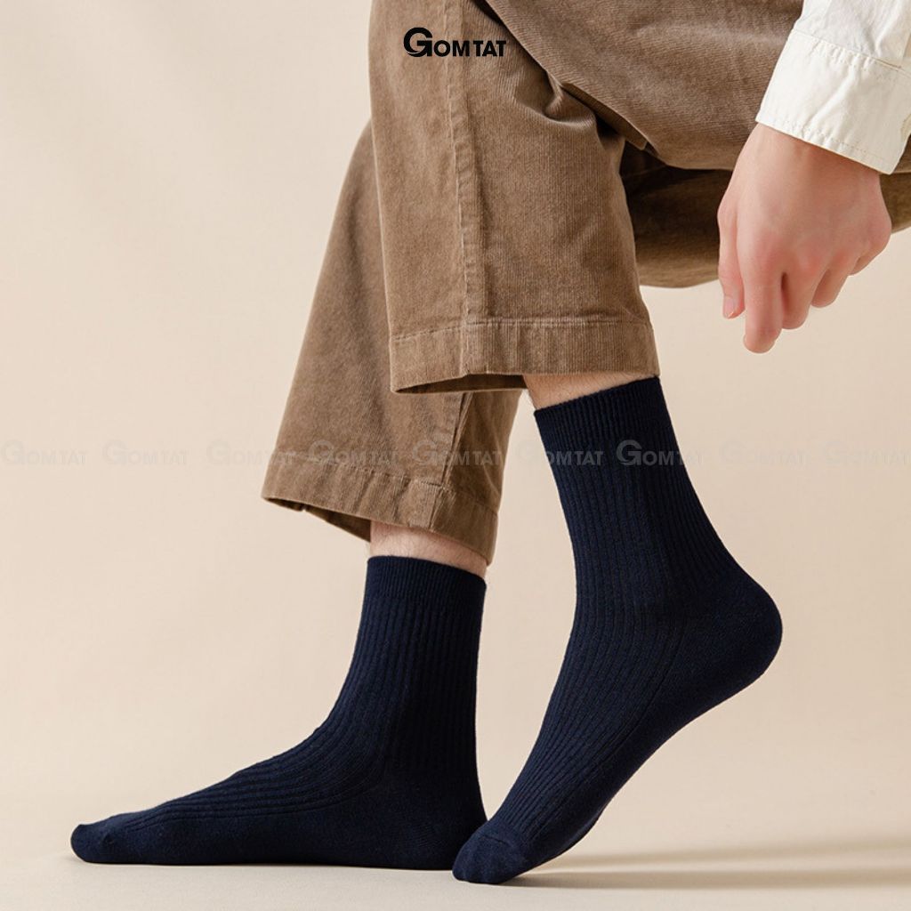 Combo 5 đôi tất nam cổ trung trơn màu GOMTAT mẫu gân chìm, chất liệu cotton thoáng khí, êm chân - FIVE-TAY10-LUNG-CB5