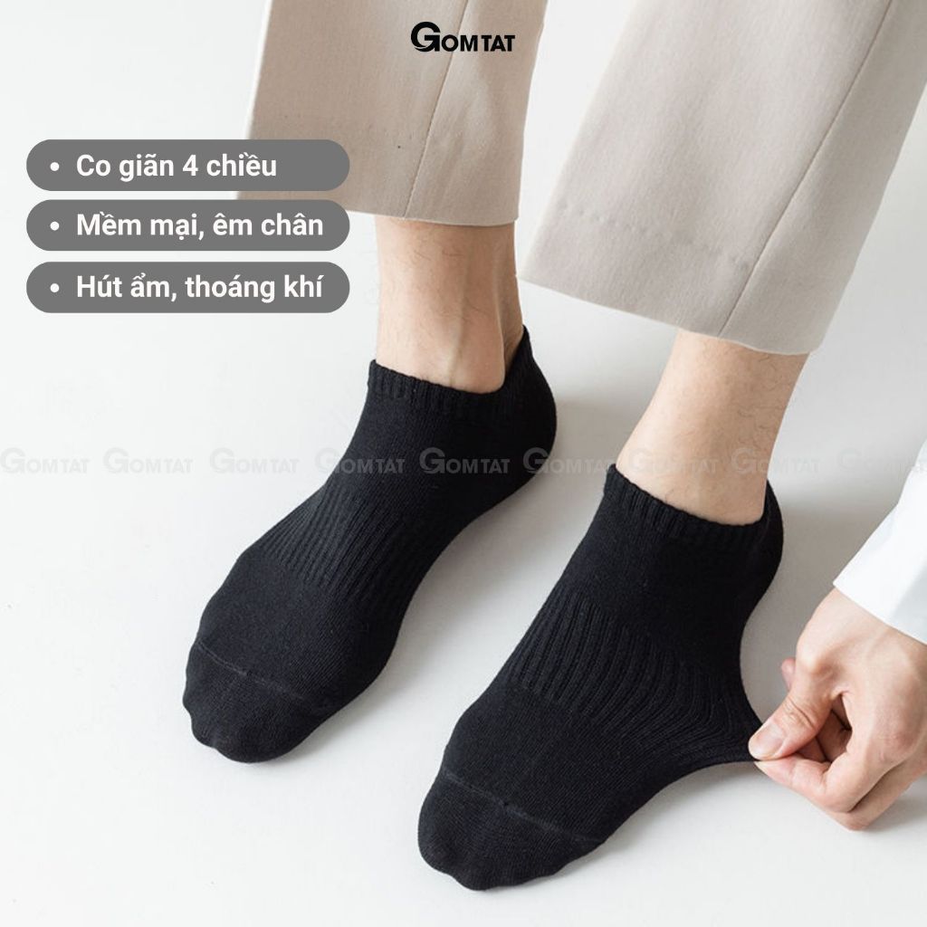 Combo 5 đôi vớ cổ thấp nam nữ trơn GOMTAT, chất liệu cotton nhẹ mềm hút ẩm thử mùi thoáng khí  - GOM-KLB-TRONNGAN-CB5