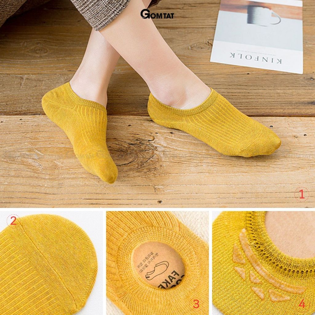 Combo 10 đôi tất nữ đi giày lười GOMTAT, có đệm silicon chống tuột gót, chất liệu cotton cao cấp - HAI-FIVE-2006-CB10