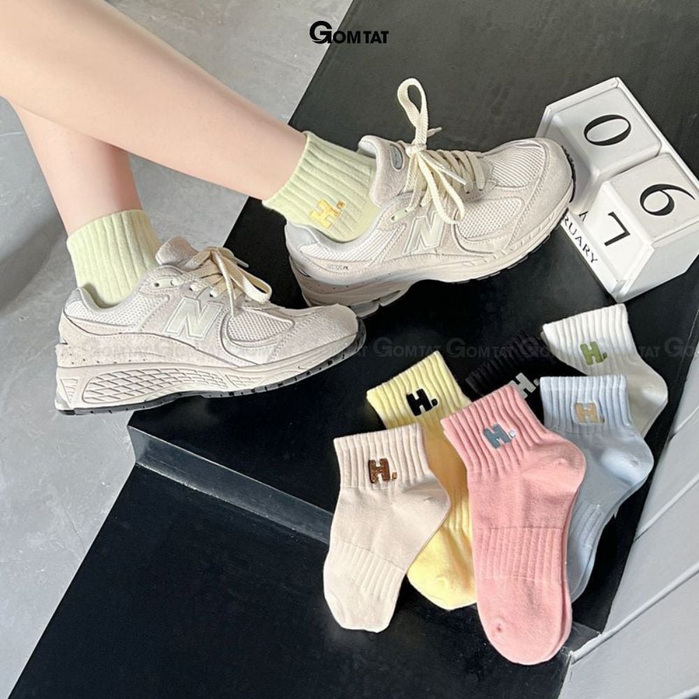 Combo 7 đôi tất nữ cổ thấp GOMTAT chữ H, chất liệu cotton hút ẩm thoáng khí khử mùi hôi -NGANCHUH-PO-3022-CB7