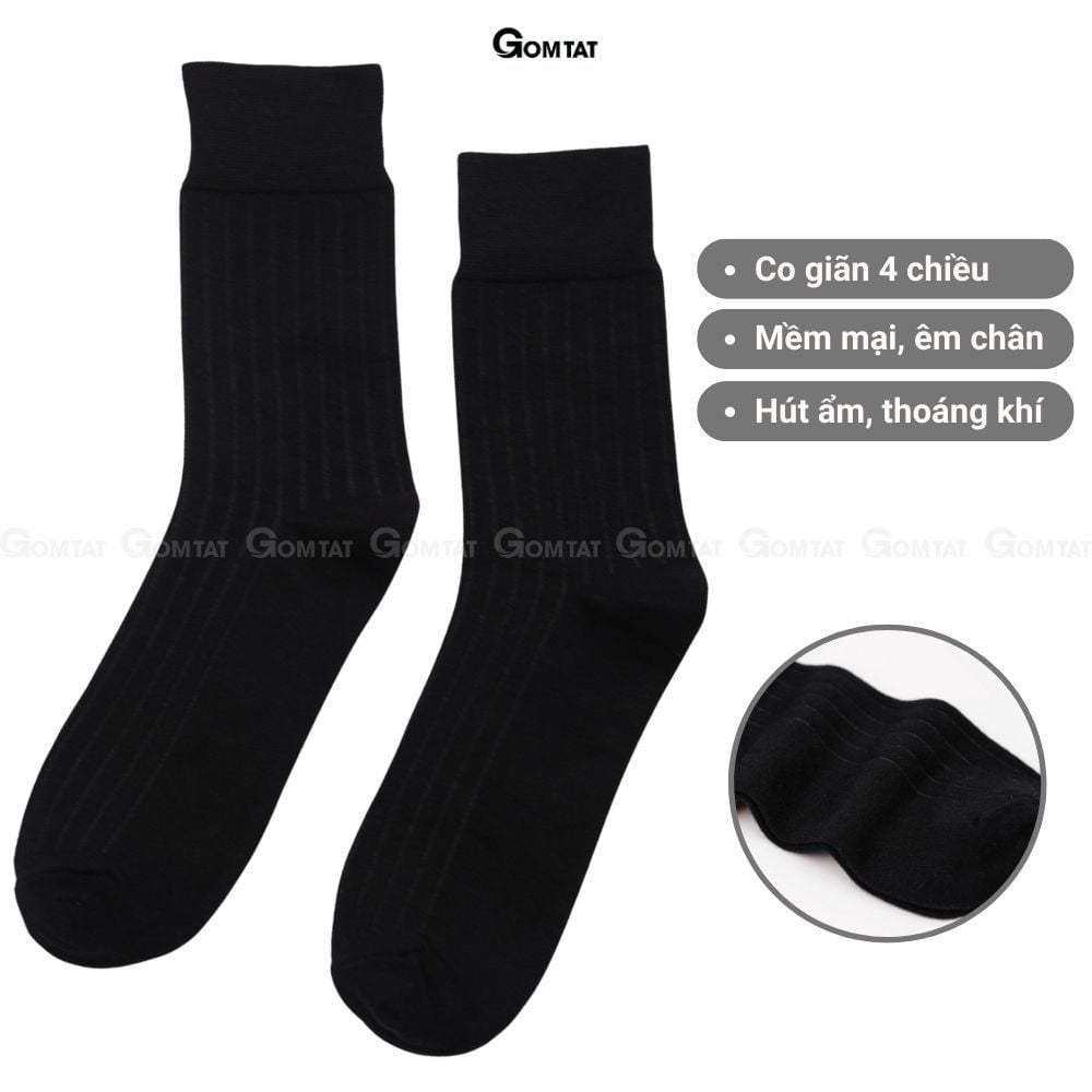 Hộp 10 đôi vớ nam cổ cao công sở GOMTAT mẫu gân chìm màu đen, chất liệu cotton, thoáng mát - GOM-TAYGANCHIM-DEN-CB10