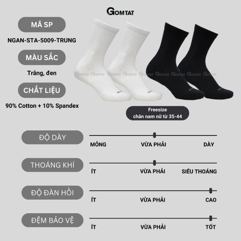  Combo 10 đôi tất nam nữ cổ lửng GOMTAT, chất liệu cotton thoáng khí, có đệm lót xù êm ái - STA-5009-TRUNG-CB10 