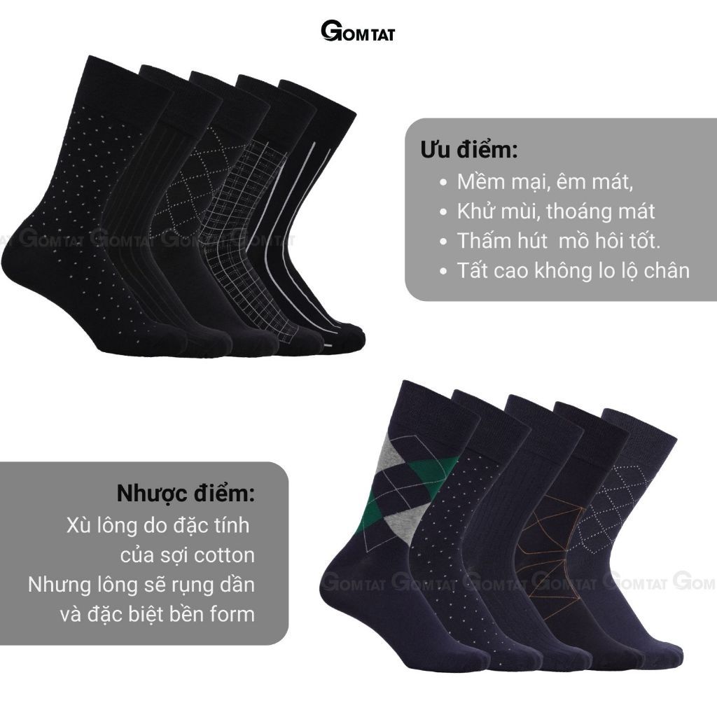 Hộp 10 đôi tất nam đi giày tây GOMTAT màu xanh và đen, vớ công sở nam cổ cao chất liệu cotton cao cấp - GOM-MIX17-CB10