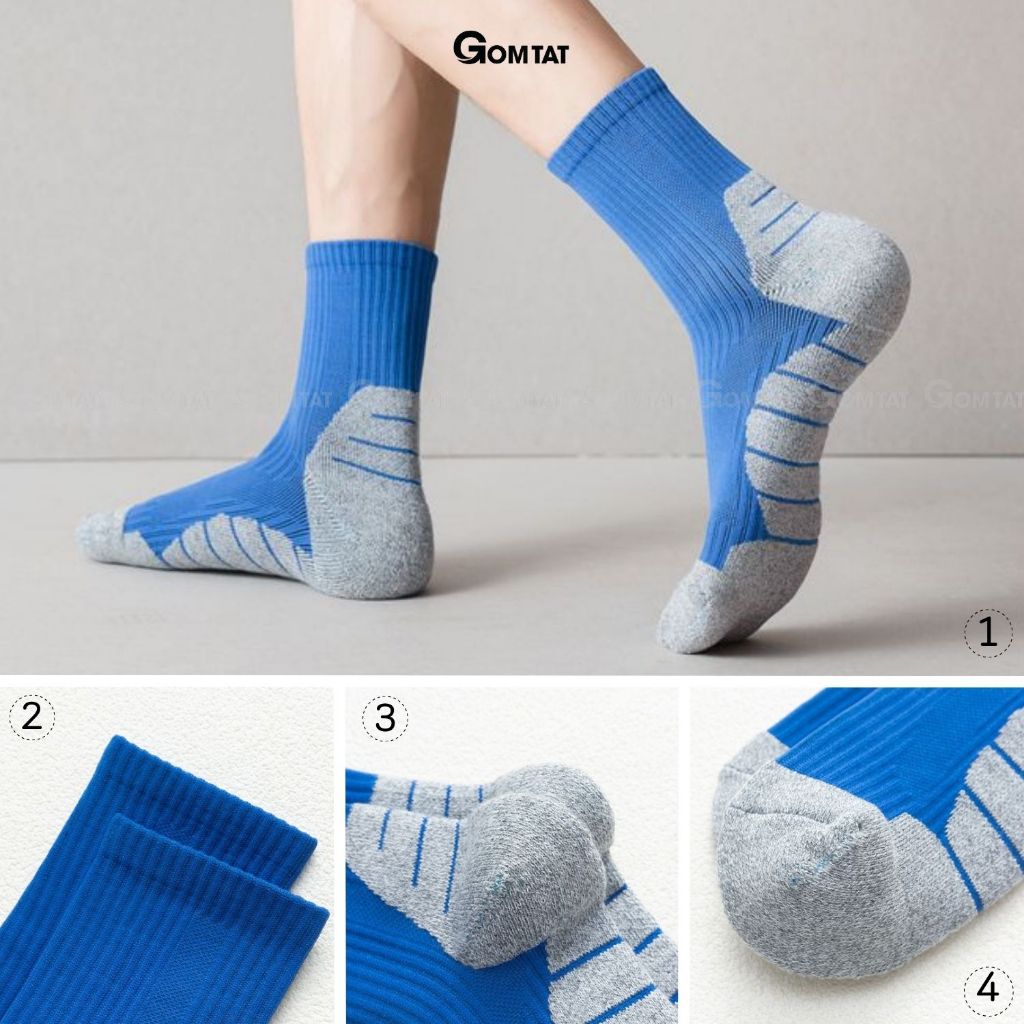 Combo 5 đôi tất thể thao nam cổ cao GOMTAT có lớp đệm xù lông êm chân, chất liệu mềm mại, thấm hút  -PO-TATXU-3011-CB5