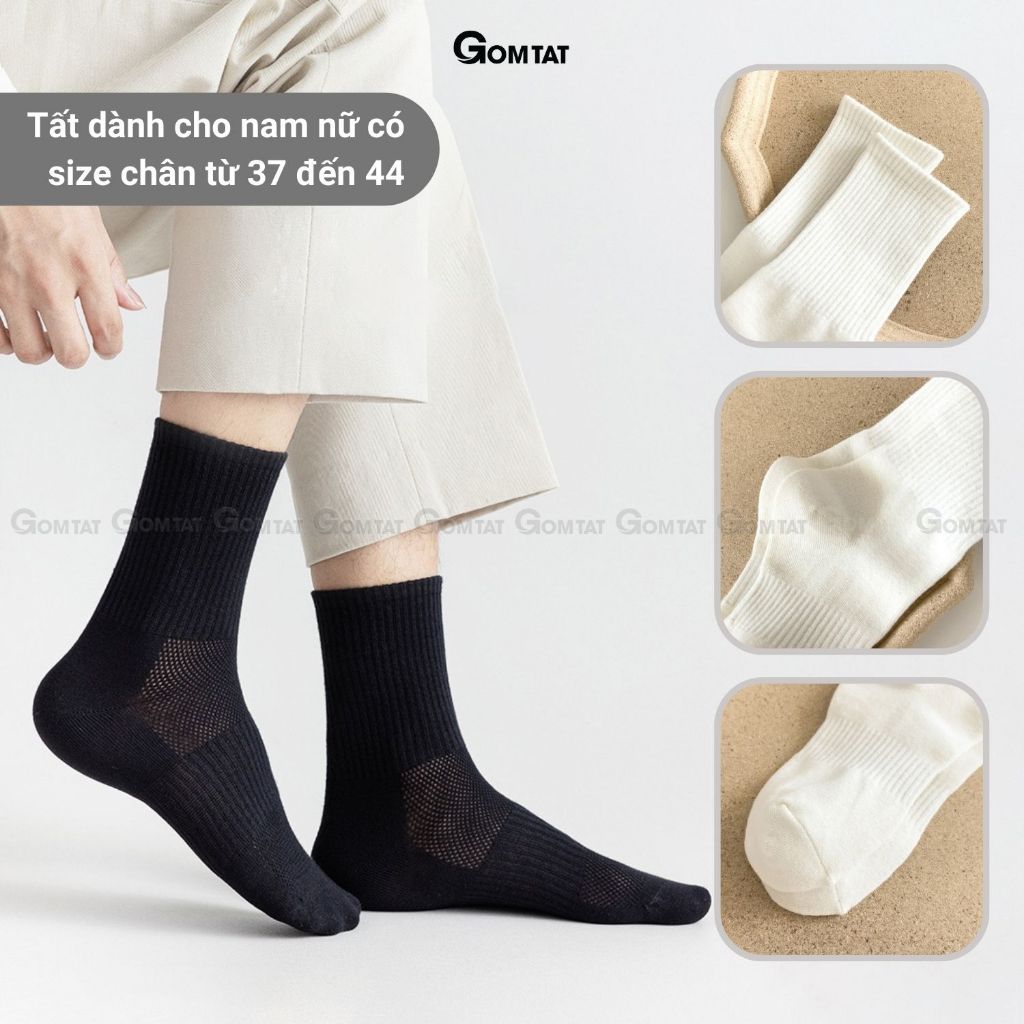 Hộp 10 đôi tất cao cổ GOMTAT mẫu trơn basic, vớ nam nữ chất cotton khử mùi êm chân - PRI-2505-CB10