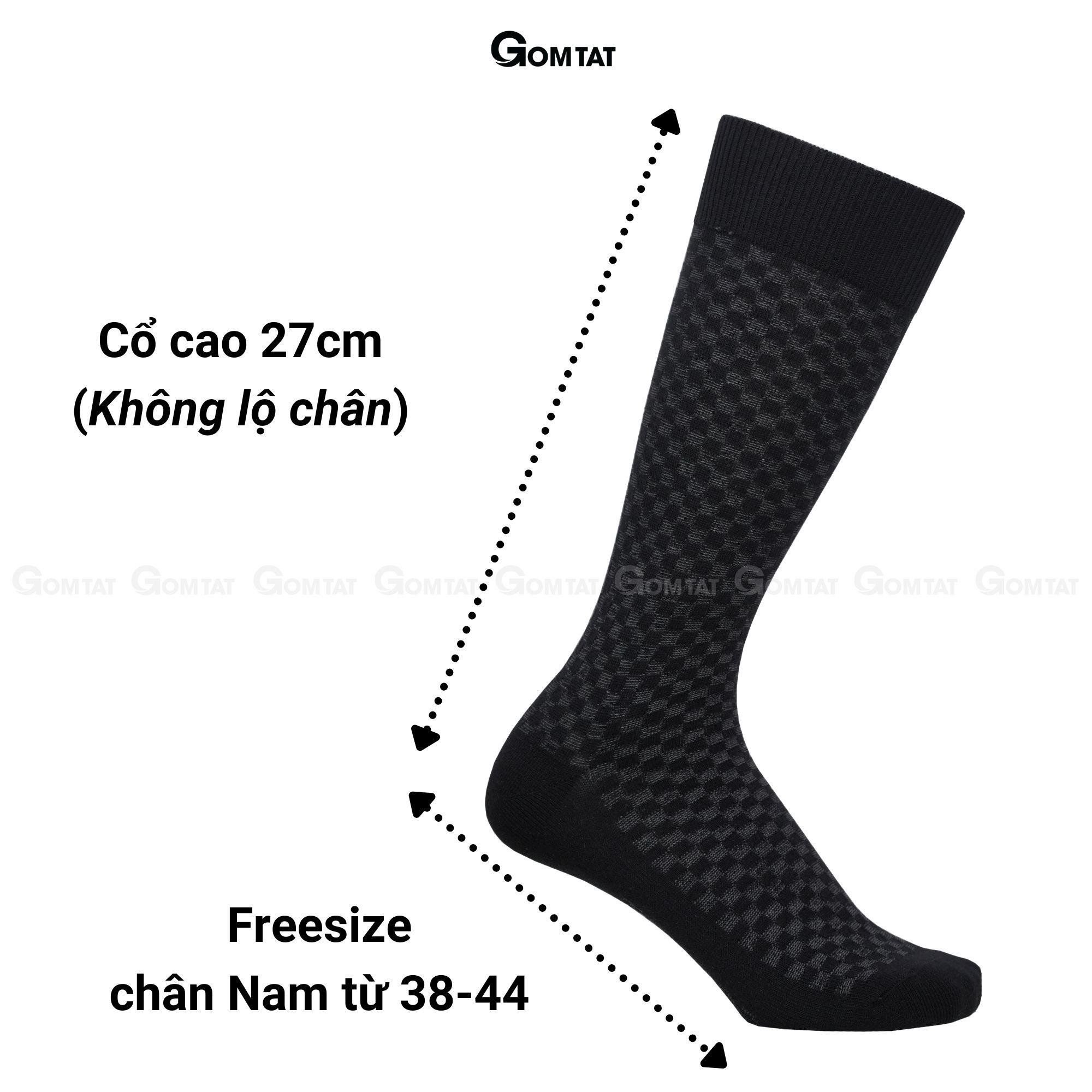 Tất đi giày tây nam GOMTAT màu đen sọc caro xám, vớ nam cổ cao 27cm chất liệu cotton cao cấp thoáng mát êm chân, tất nam cao cổ, vớ nam công sở Menswear - GOM-TAY12-DENCAROXAM