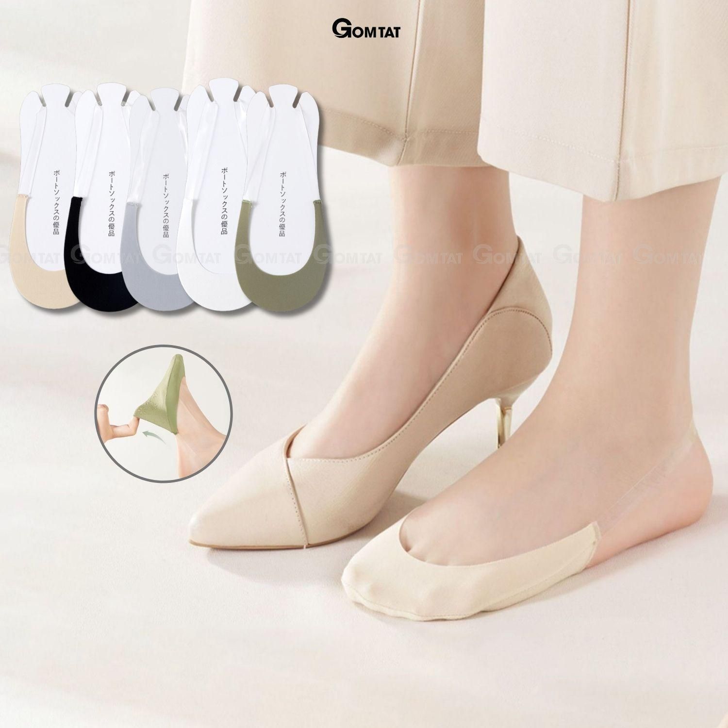 Tất vớ nữ đi giày cao gót có dây đeo trong suốt GOMTAT, chất liệu cotton thoáng mát có đệm giúp êm chân, Denim - CAOGOT-SUX-1102
