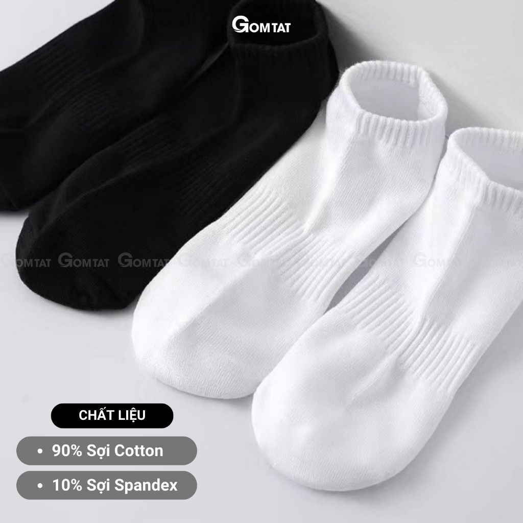 Combo 10 đôi tất cổ thấp nam nữ trơn GOMTAT, chất liệu cotton êm chân, hút ẩm thoáng khí khử mùi - GOM-KLB-TRONNGAN-CB10