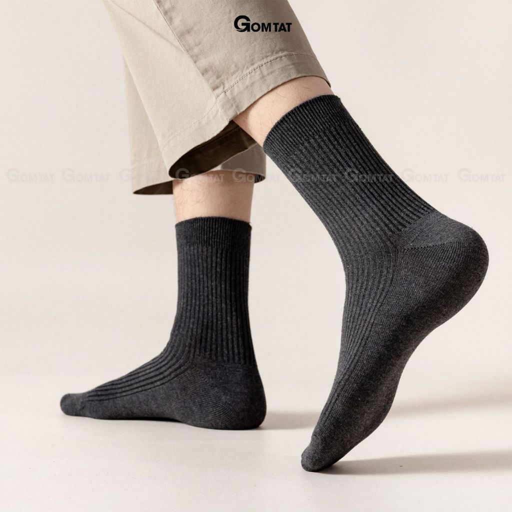 Set 5 đôi tất vớ nam cổ cao GOMTAT, hoạ tiết gân chìm, chất liệu cotton dày dặn thoáng khí - CAOTRON-FIVE-2001-CB5