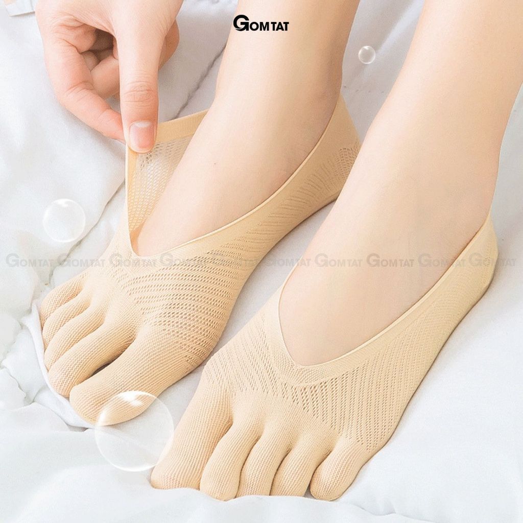 Set 5 đôi tất chân xỏ ngón GOMTAT, chất liệu sợi nylon mềm mịn, hút ẩm thoáng khí, khử mùi êm chân - D16-A095-CB5