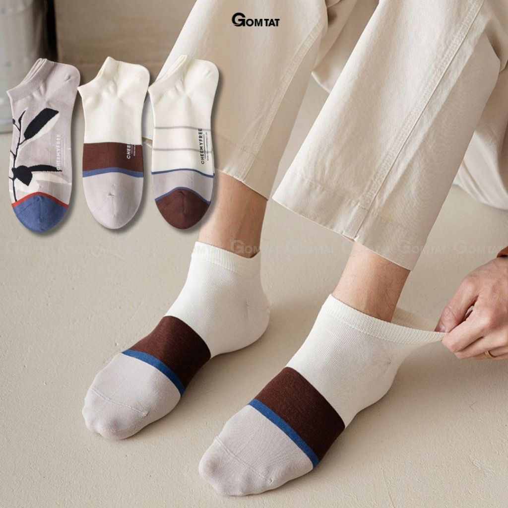 Set 3 đôi tất nam cổ thấp GOMTAT, chất liệu cotton cao cấp, hút ẩm, khử mùi thoáng khí  -CHEMMY-PO-3032-CB3
