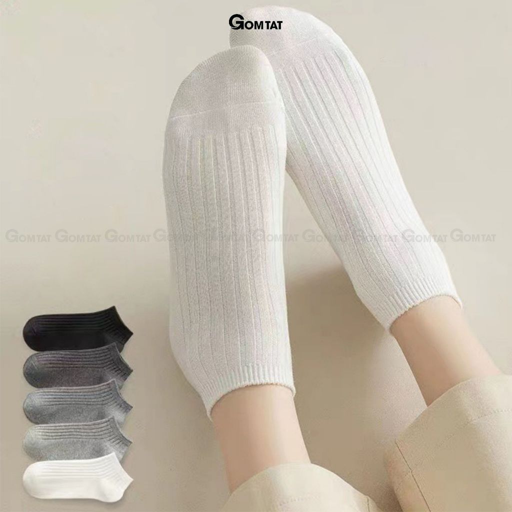 Combo 4 đôi tất vớ nam ngắn cổ GOMTAT, hoạ tiết gân chìm trơn màu chất liệu cotton khử mùi, mềm mại - NT2-FIVE-2005-CB4