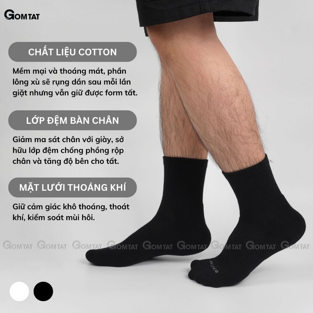 Combo 10 đôi tất nam nữ cổ lửng GOMTAT, chất liệu cotton thoáng khí, có đệm lót xù êm ái - STA-5009-TRUNG-CB10