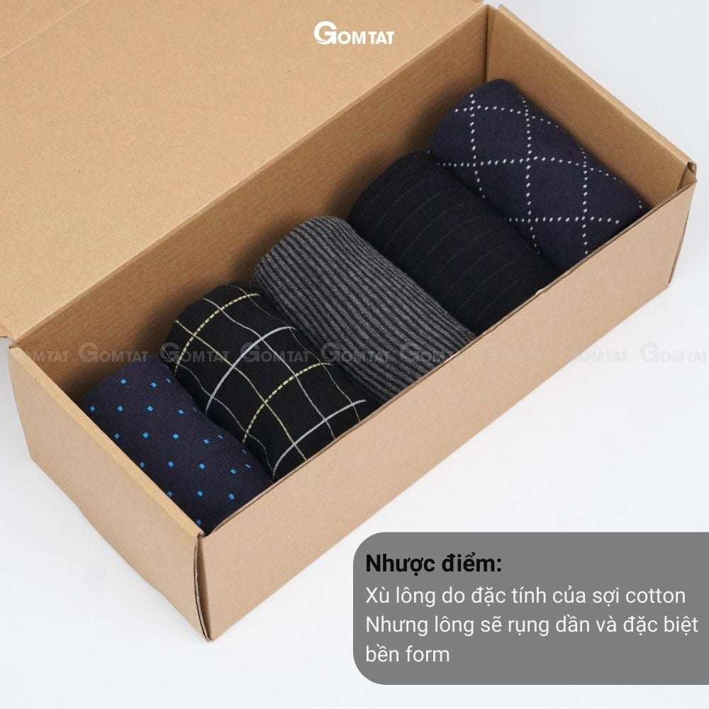 Hộp 5 đôi tất cổ cao nam đi giày tây GOMTAT mẫu MIX02, chất liệu cotton cao cấp, hút ẩm, thoáng khí  -GOM-MIX02-CB5