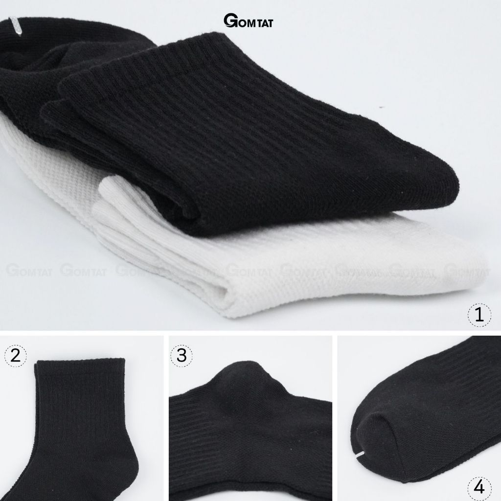 Combo 5 đôi tất cổ trung nam nữ GOMTAT chất liệu cotton cao cấp, thiết kế mặt lưới thoáng khí - GOM-KLB-TRONLUNG-CB5