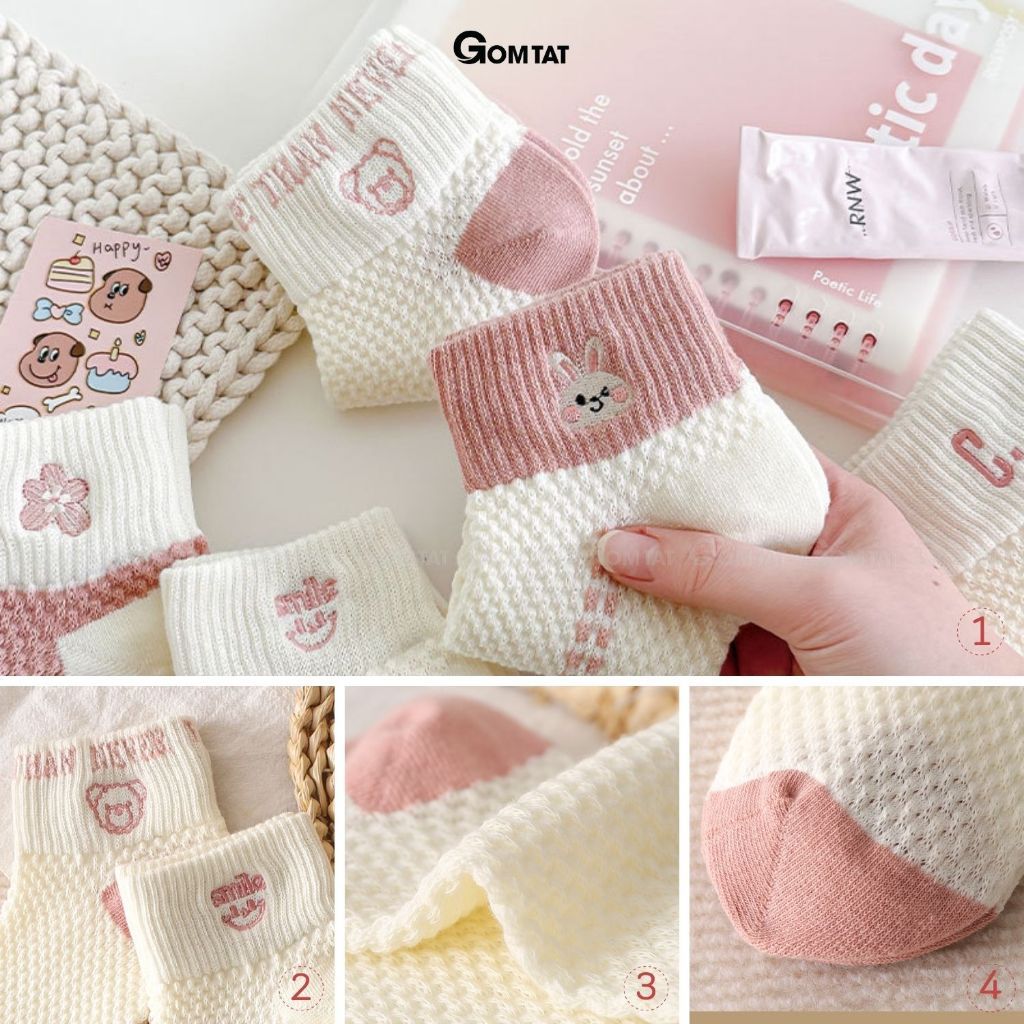 Combo 5 đôi tất vớ nữ cổ ngắn GOMTAT chất liệu cotton cao cấp, khử mùi êm chân, màu sắc siêu xinh - D16-A097