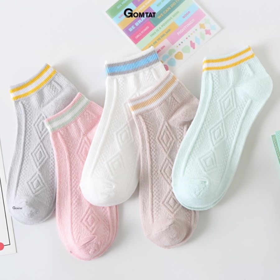 Set 5 đôi vớ cổ thấp nữ GOMTAT họa tiết vân nổi, chất liệu cotton hút ẩm thoáng khí khử mùi hôi -CB091