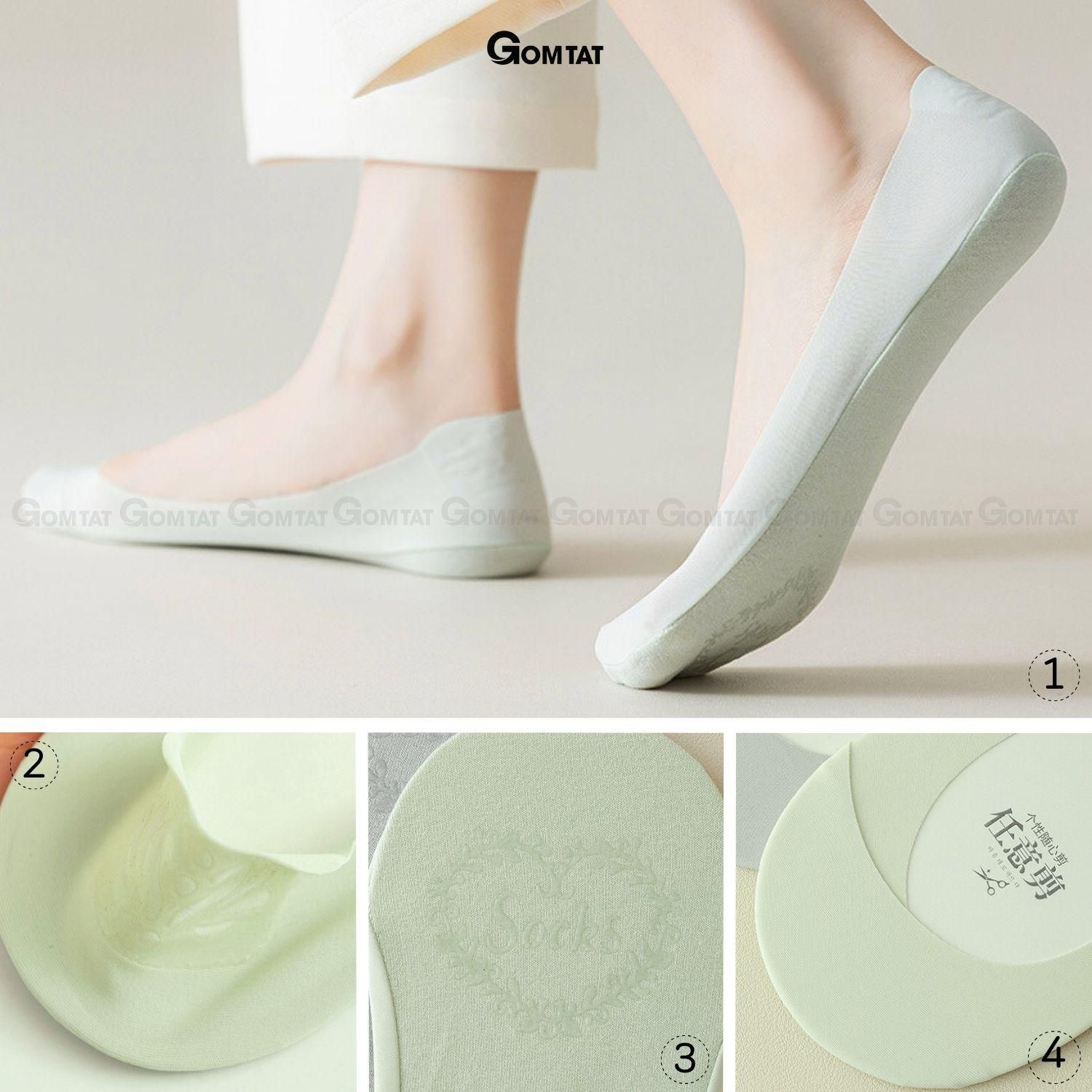 Tất hài nữ mùa hè đi giày cao gót, giày lười GOMTAT, vớ nữ Xanh có đệm cao su chống tuột, chất liệu êm chân hút ẩm, Tím - SUX-1103-1DOI