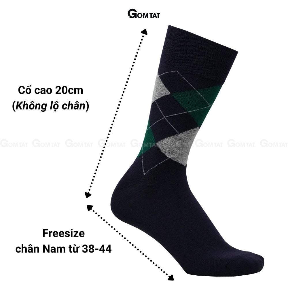 Hộp 5 đôi tất nam cao cổ đi giày tây GOMTAT hoạ tiết quả trám sợi cotton cao cấp - GOM-QUATRAM-CB5