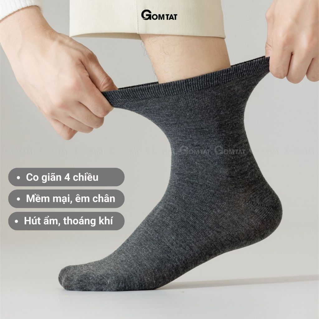 Set 10 đôi tất vớ cổ cao nam nữ trơn màu GOMTAT mềm mại,  hút ẩm thoáng khí -TCC-KOL-1303-CB10