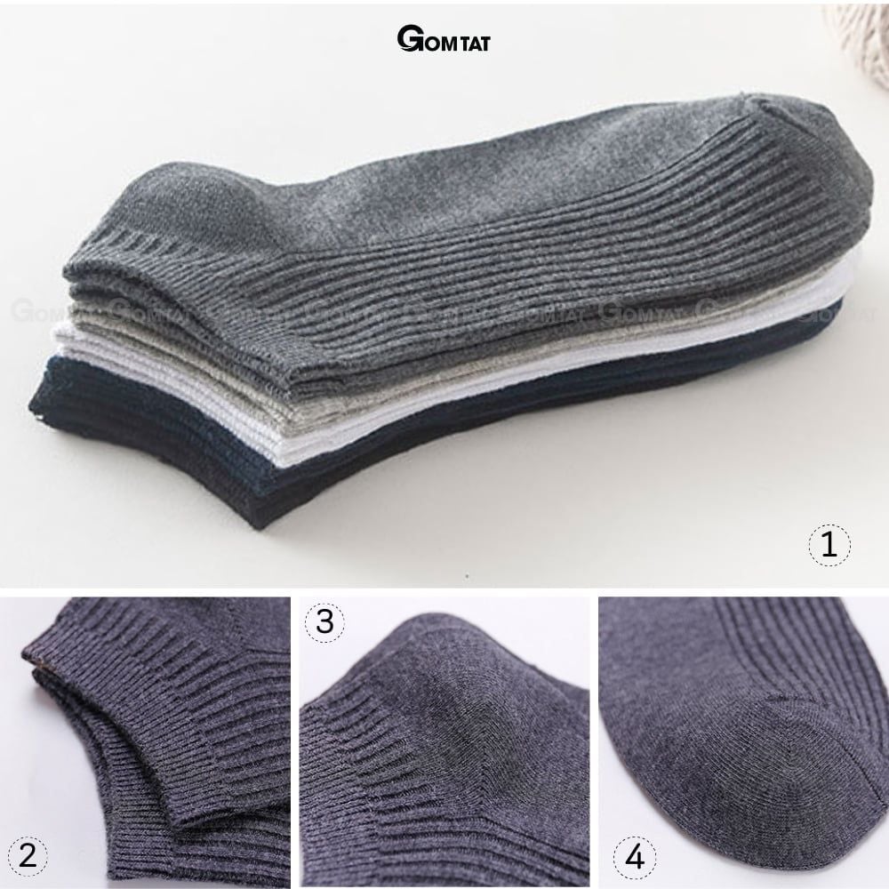 Combo 10 đôi vớ cổ thấp nam GOMTAT trơn basic, chất liệu cotton cao cấp hút ẩm thoáng khí khử mùi -NT2-FIVE-2005-CB10