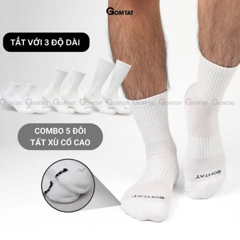  Combo 5 đôi tất trơn nam nữ GOMTAT màu trắng có lót xù êm chân, có mặt lưới thoáng mát - STA-5009-CB5 