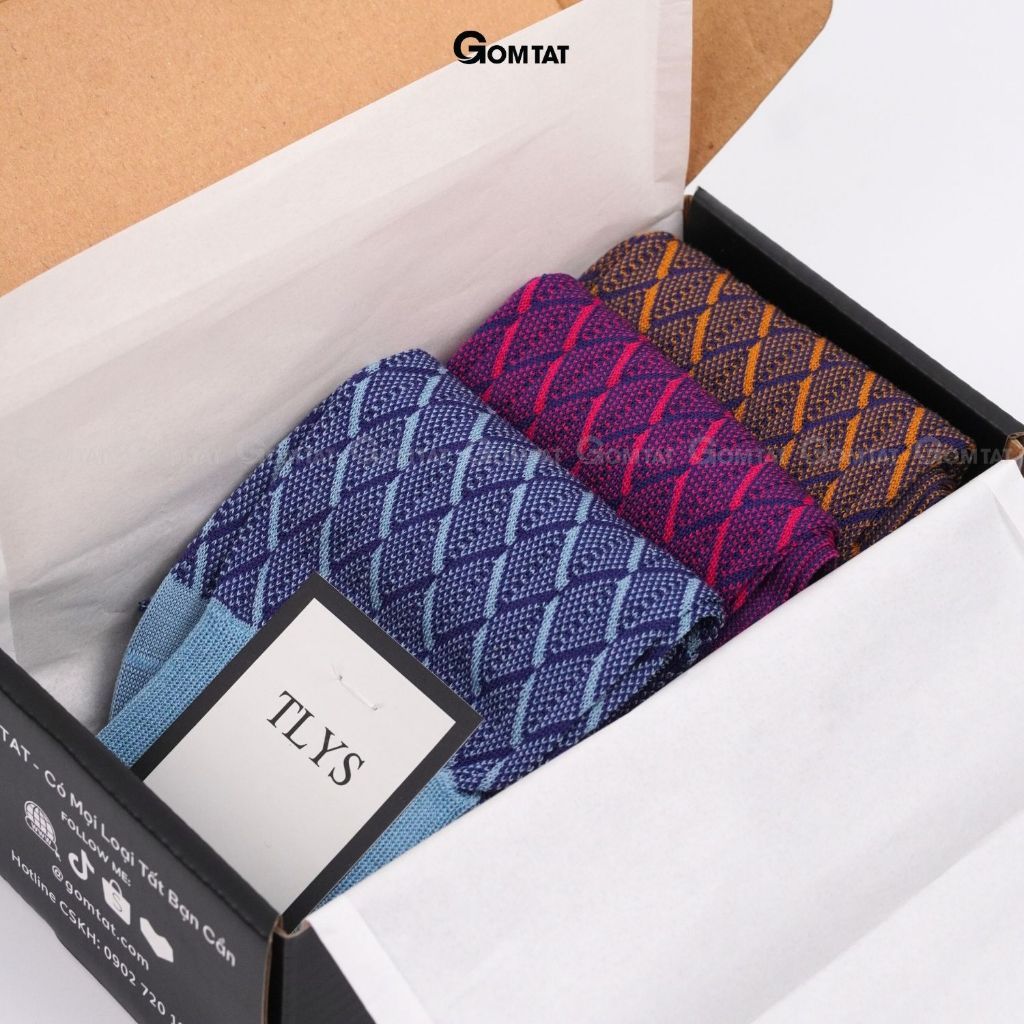 Hộp 3 đôi tất đi giày tây cao cấp GOMTAT chất liệu cotton tự nhiên, hút ẩm thoáng khí, khử mùi êm chân - LYS-2203-CB3