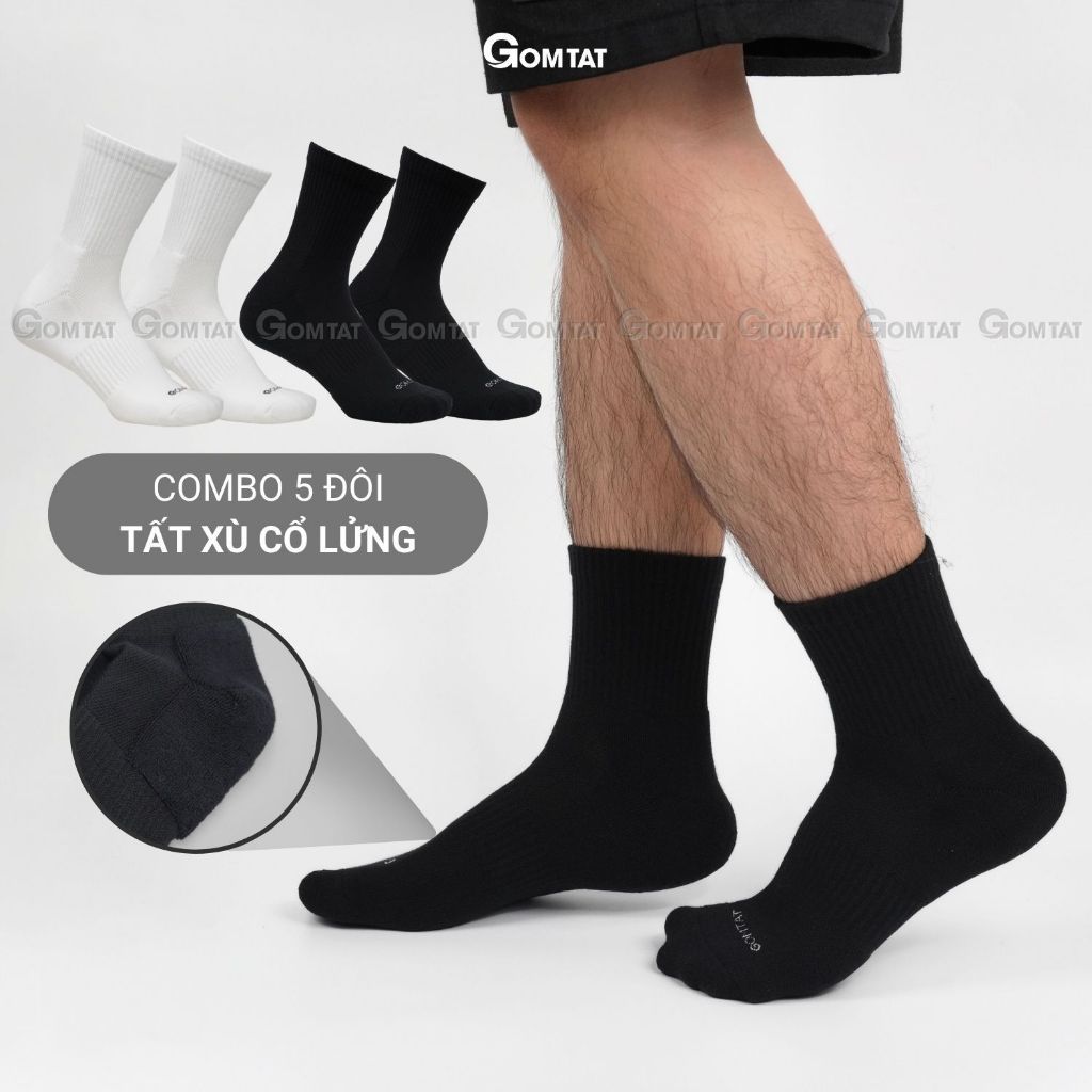 Combo 5 đôi vớ nam nữ cổ lửng GOMTAT, chất liệu cotton dày dặn, có đệm lót xù êm chân - STA-5009-TRUNG-CB5
