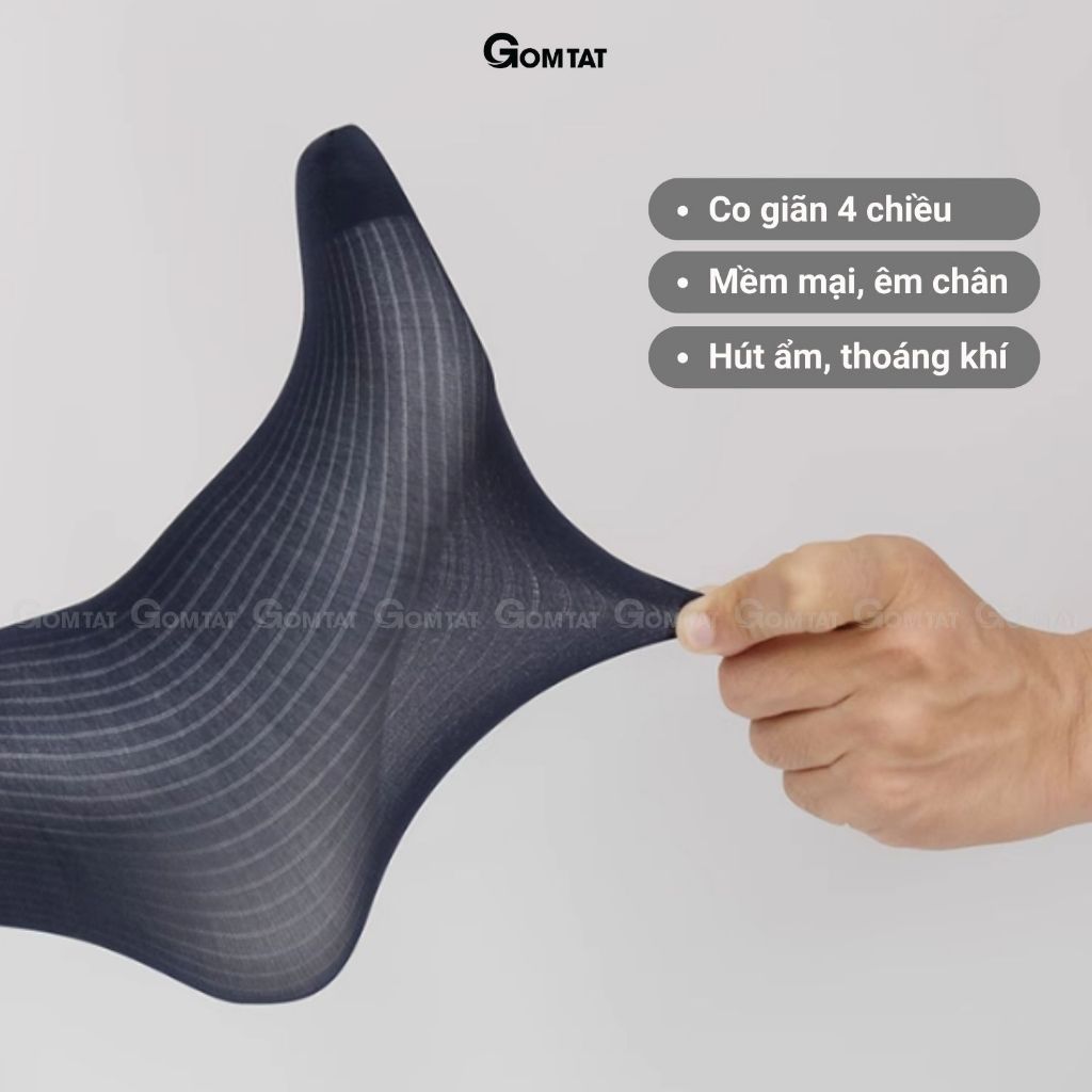 Hộp 5 đôi vớ công sở nam GOMTAT, tất nam đi giày tây chất liệu sợi nylon cao cấp, vớ cổ cao nam họa tiết sọc gân xuyên thấu, mềm mịn êm chân, Menswear - D16-A094-CB5
