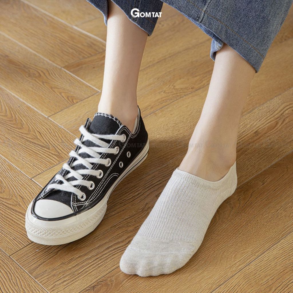 Combo 10 đôi tất nữ đi giày lười GOMTAT, có đệm silicon chống tuột gót, chất liệu cotton cao cấp - HAI-FIVE-2006-CB10