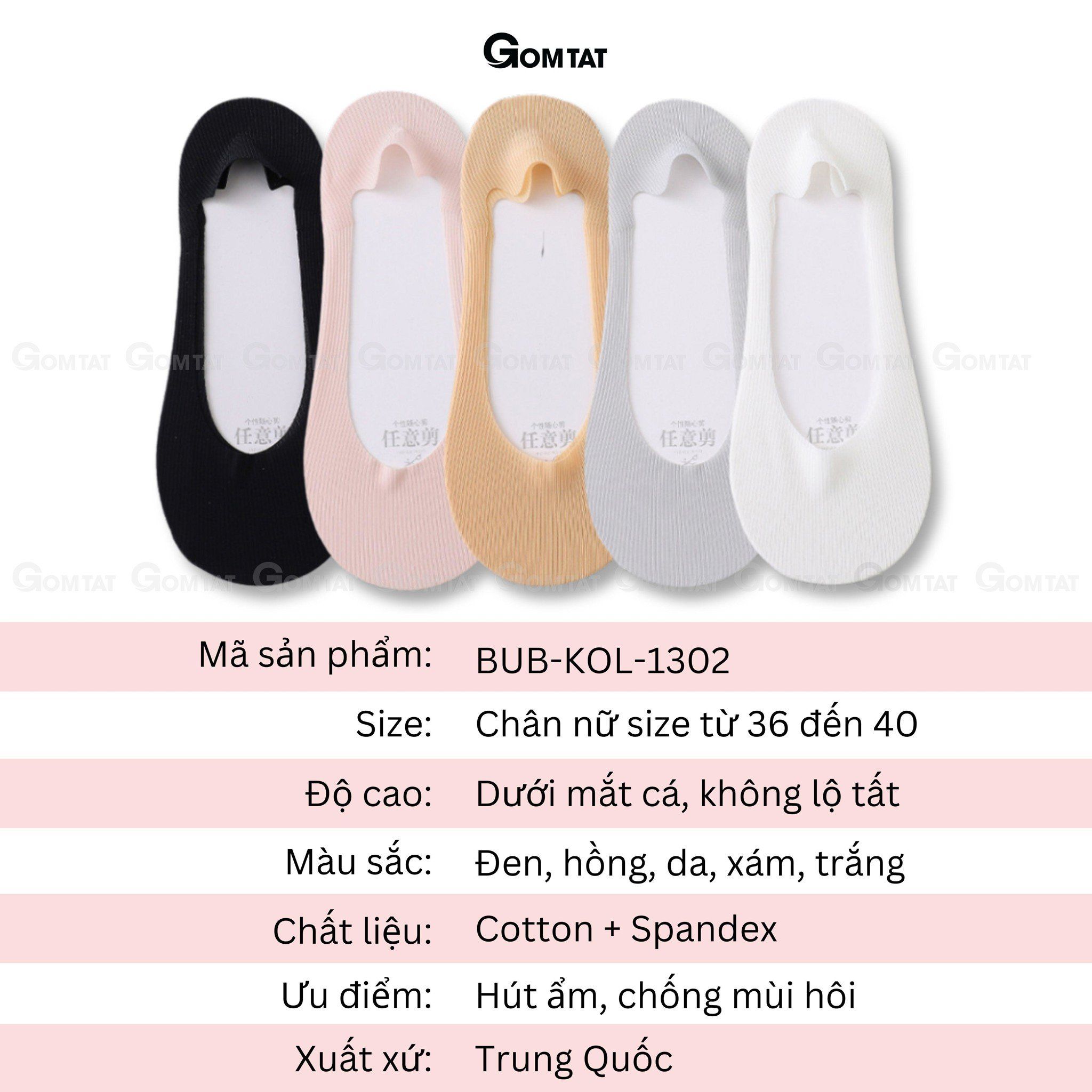 Tất lười nữ GOMTAT chất liệu cotton trơn sọc gân, vớ lười nữ Đen có đệm cao su chống tuột gót, thoáng khí ,Women, Hồng - BUB-KOL-1302-1DOI