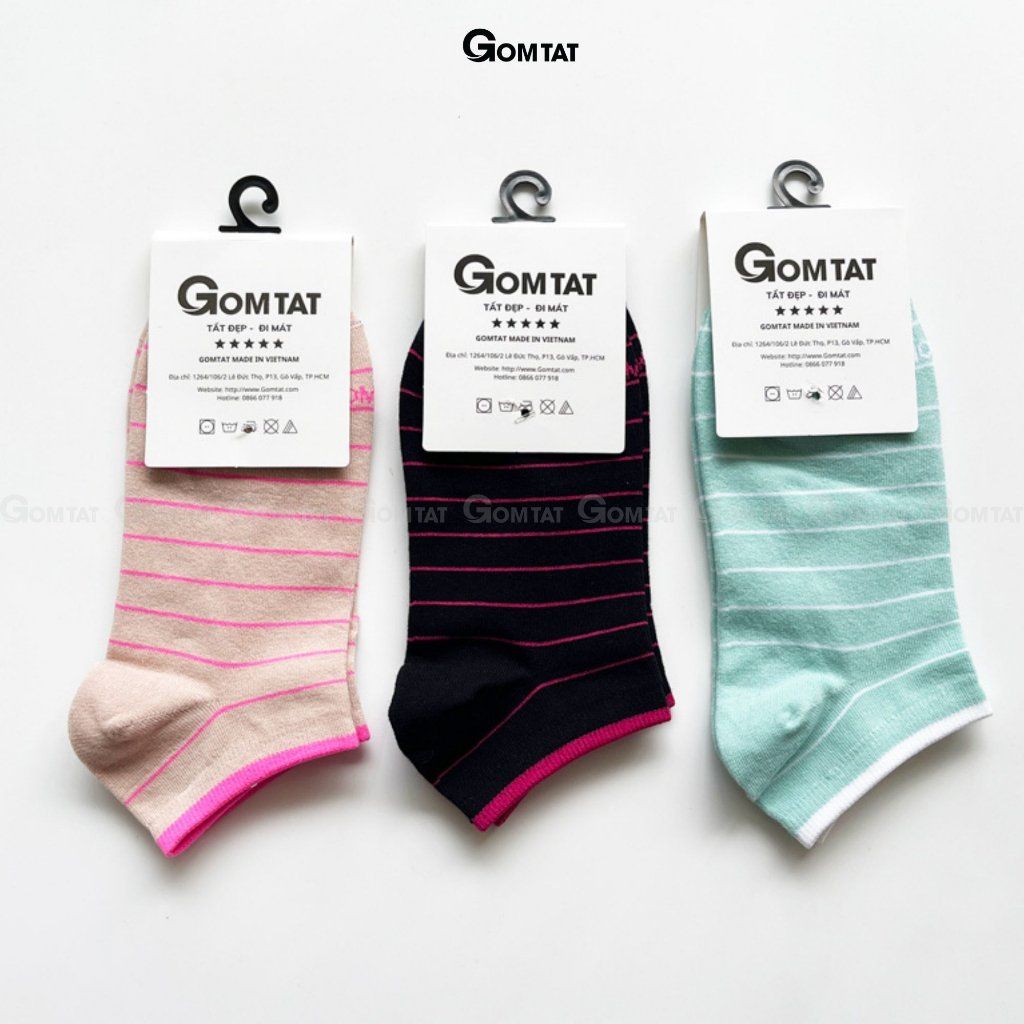 Tất nữ cổ thấp GOMTAT họa tiết kẻ sọc, chất liệu cotton hút ẩm thoáng khí khử mùi hôi  -NUNGAN-VSTAR-501-1DOI