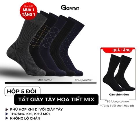  Hộp 5 đôi tất cổ cao nam đi giày tây GOMTAT mẫu MIX02, chất liệu cotton cao cấp, hút ẩm, thoáng khí  -GOM-MIX02-CB5 