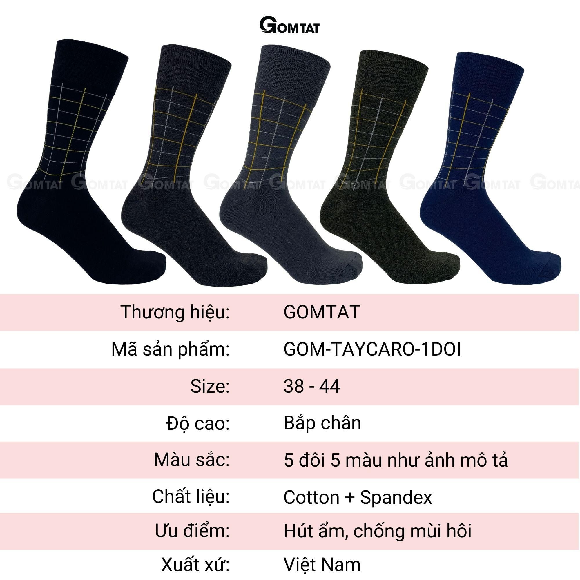 Tất nam Cổ Cao cao cấp họa tiết caro, vớ giày tây nam chất Thun cotton hút ẩm thoáng khí, tất đi giày tây, vớ nam công sở Menswear - GOM-TAYCARO-1DOI