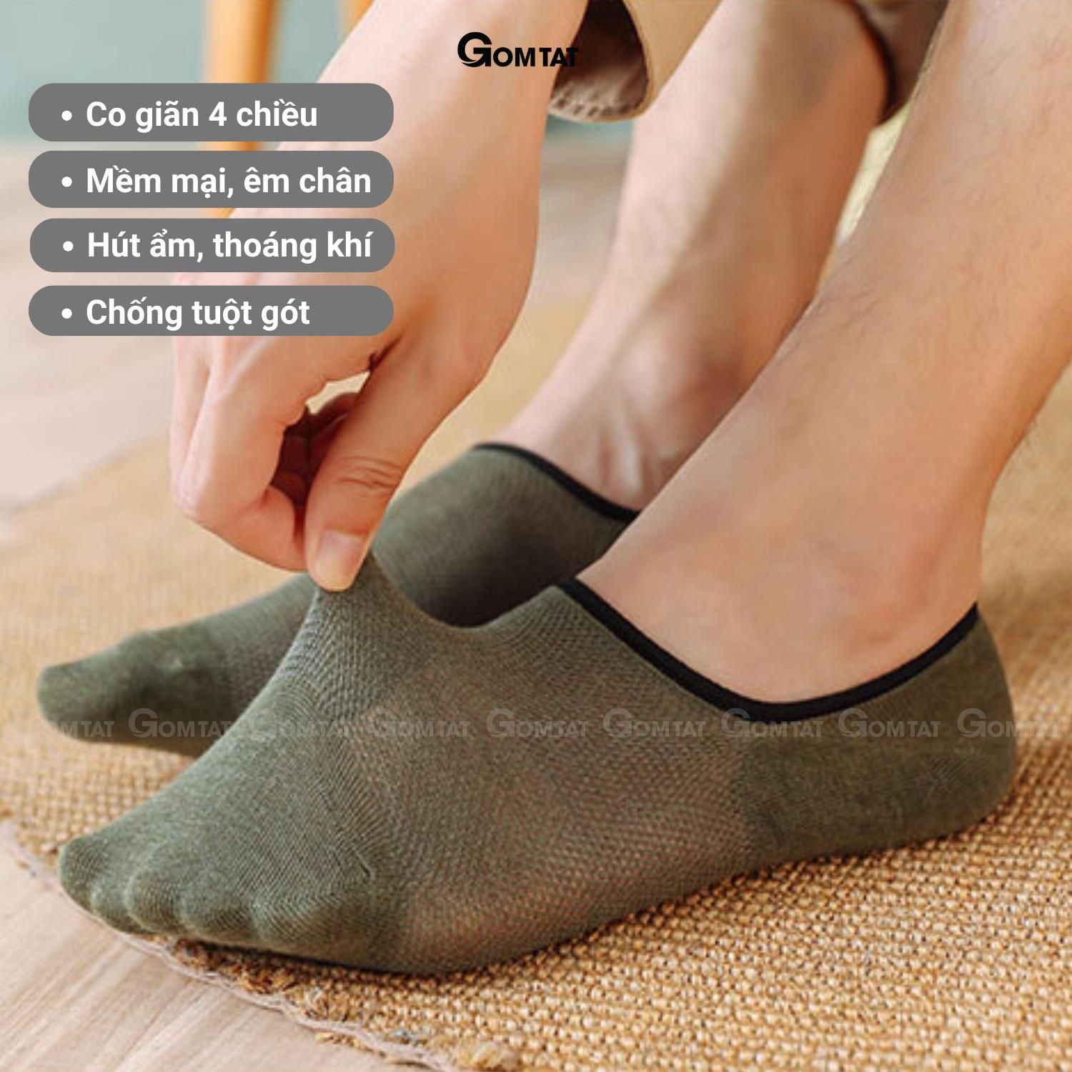 Tất nam đi giày lười cao cấp GOMTAT, vớ lười nam có đệm silicon chống tuột gót, chất liệu cotton thoáng mát Menswear - MIA-1402-1DOI