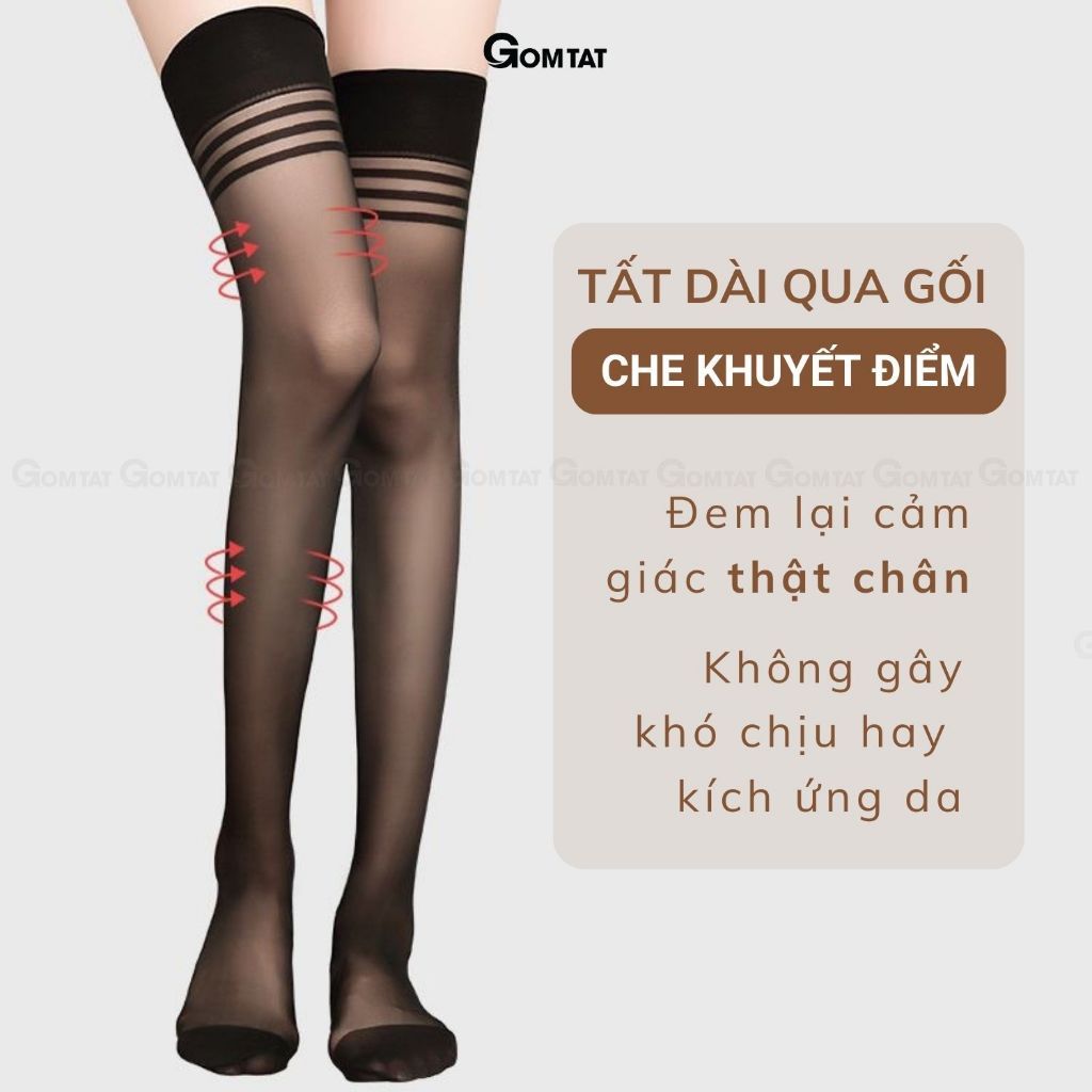 Set 10 đôi tất vớ dài qua gối nữ GOMTAT che khuyết điểm siêu dai, chất liệu sợi poly mềm mịn co giãn - D16-A104-CB10