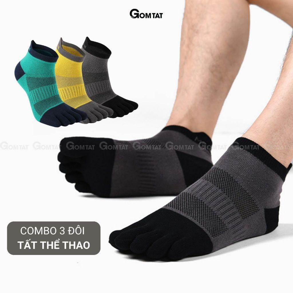 Combo 3 đôi tất thể thao xỏ ngón cổ ngắn GOMTAT, chất liệu cotton hút ẩm thoáng khí -XONGON-MAX-1201-CB3