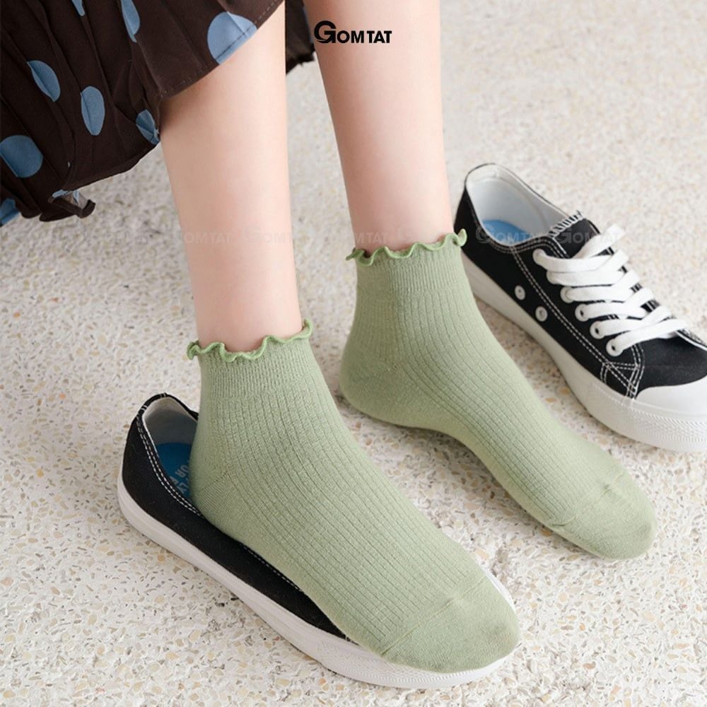 Combo 10 đôi tất cổ ngắn nữ GOMTAT cổ bèo, chất liệu cotton hút ẩm thoáng khí khử mùi -NGANCOBEO-FIVE-2004-CB10