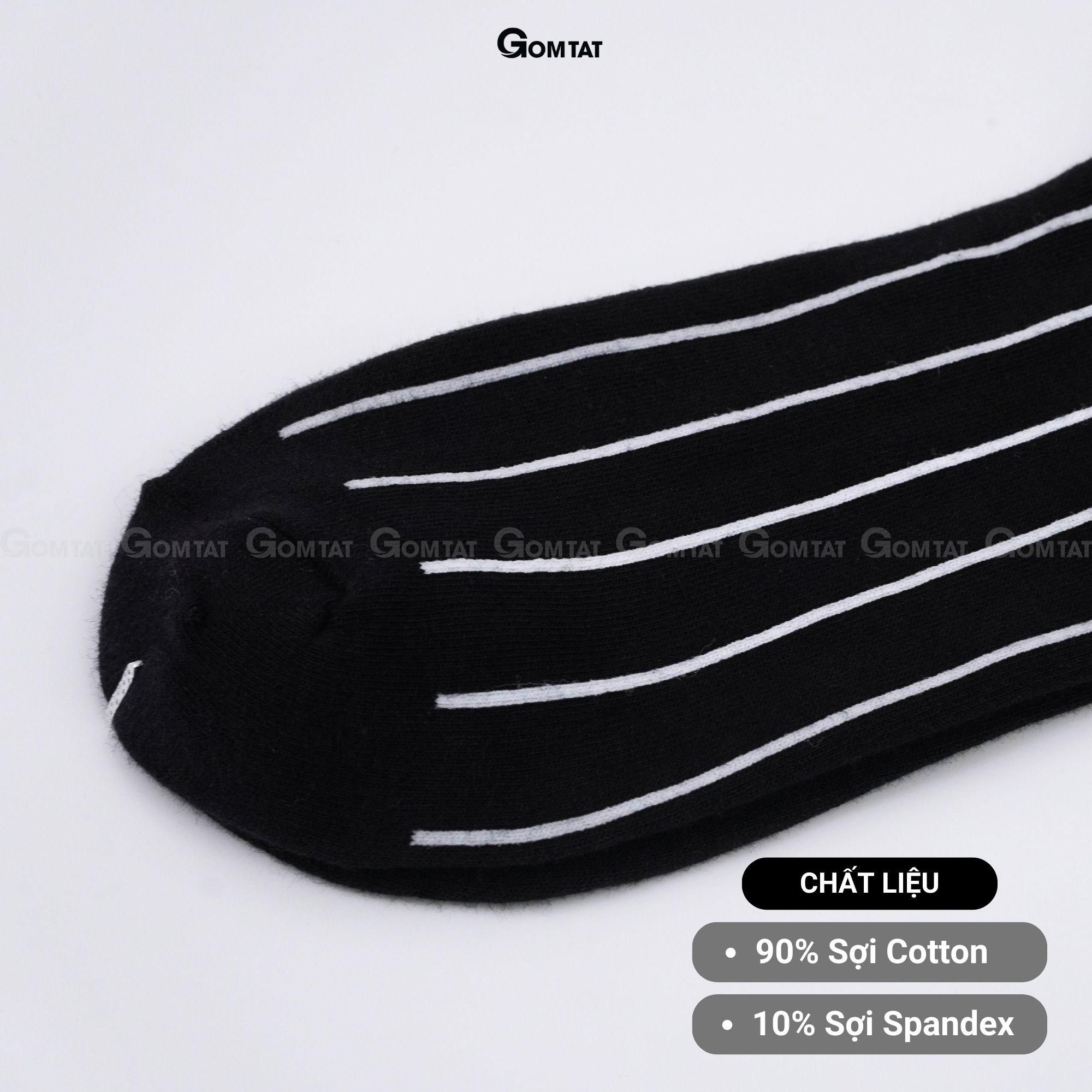Tất nam công sở cổ cao GOMTAT, vớ đi giày tây mẫu sọc trắng đen, chất liệu cotton cao cấp Menswear - TAY-DENSOCTRANG-1DOI