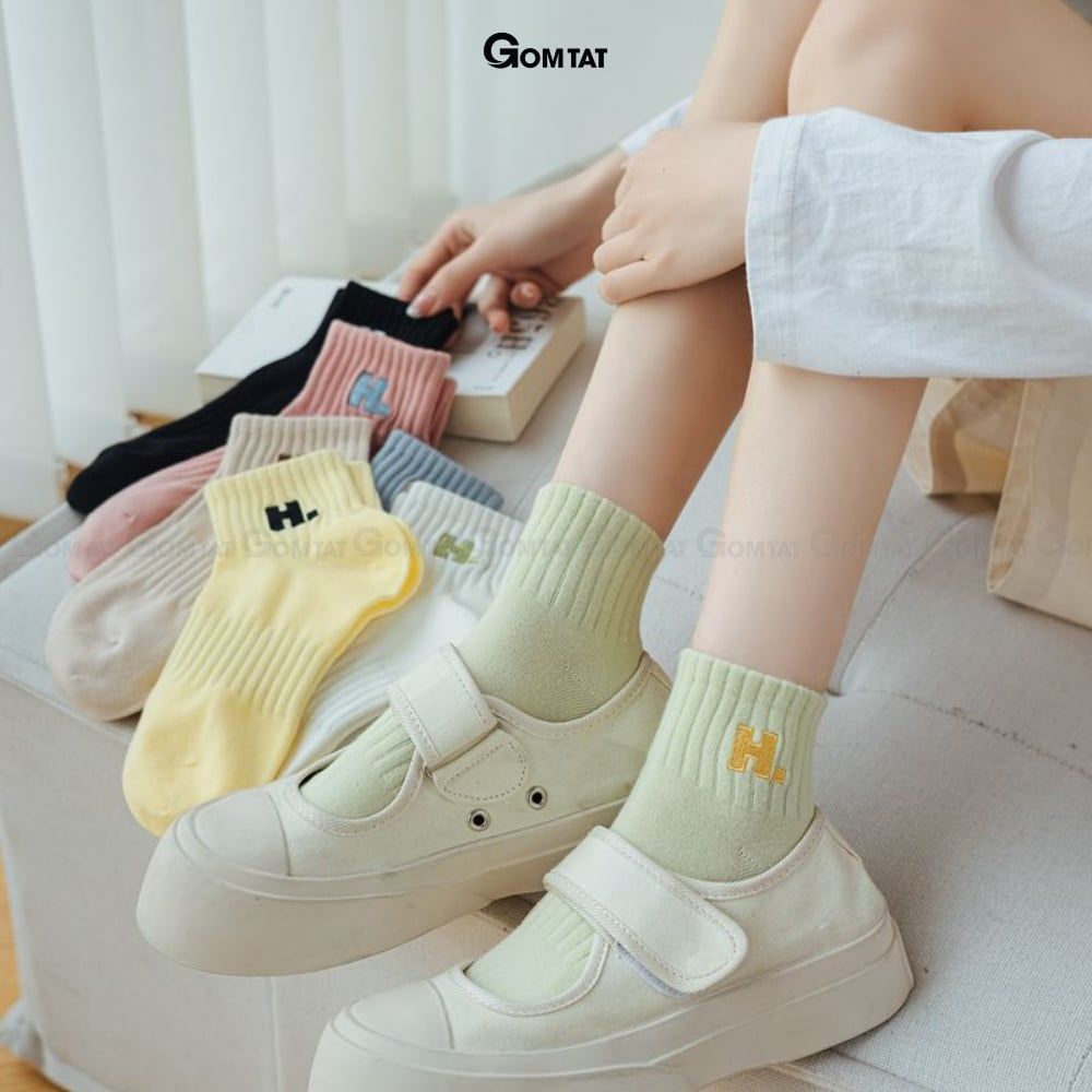 Combo 7 đôi tất nữ cổ thấp GOMTAT chữ H, chất liệu cotton hút ẩm thoáng khí khử mùi hôi -NGANCHUH-PO-3022-CB7