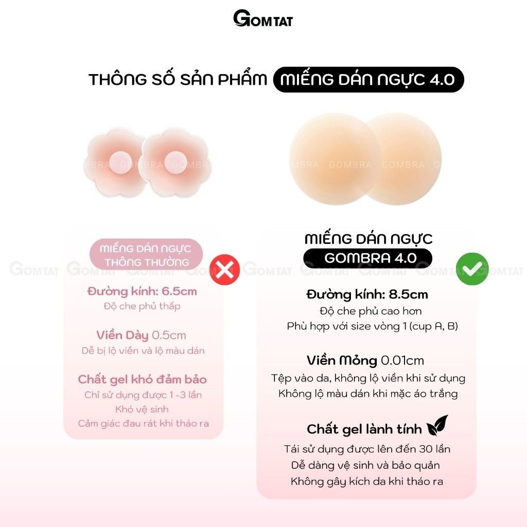 Miếng dán ngực sillicone tàng hình GOMTAT cao cấp, chất keo siêu dính tệp da không viền tái sử dụng nhiều lần - SA-5550